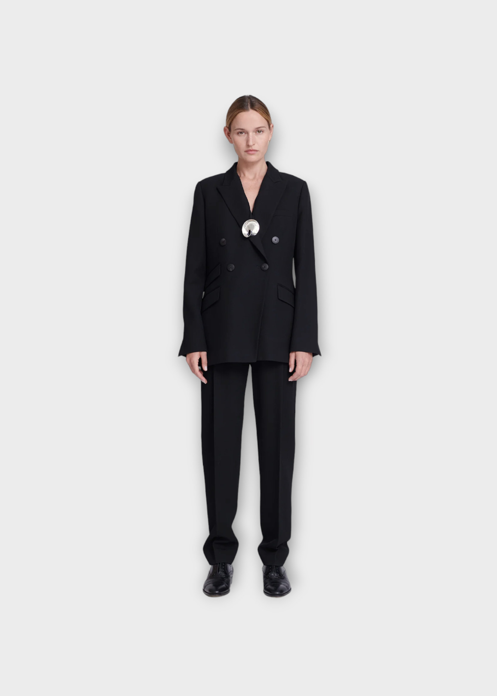 Partow Partow Trousers, Black, Bacall Virgin Wool Slim Leg Pants w/ Pleats