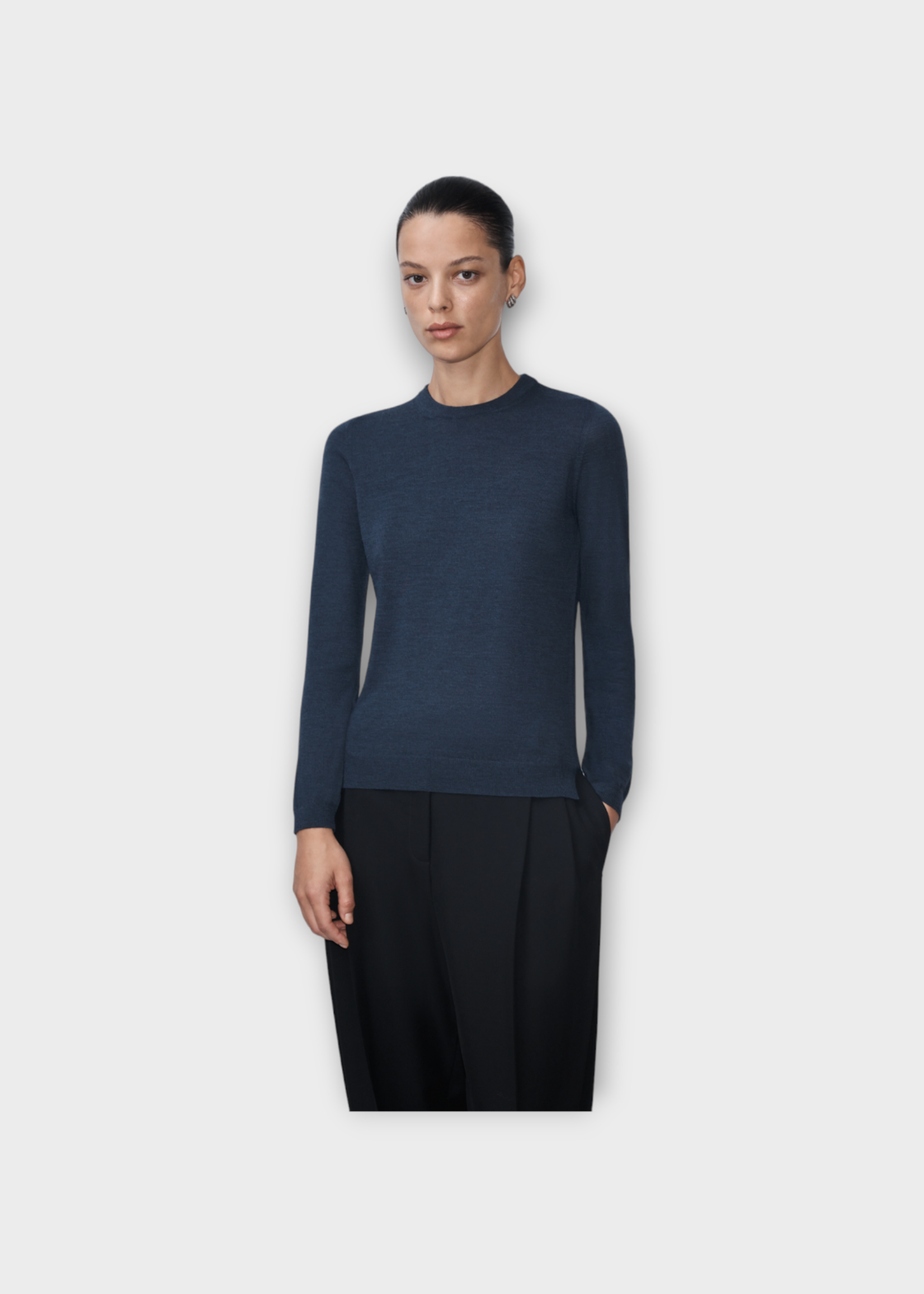 Partow Partow Sweater, Navy, Greta Virgin Wool Crew Neck Sweater In Ink