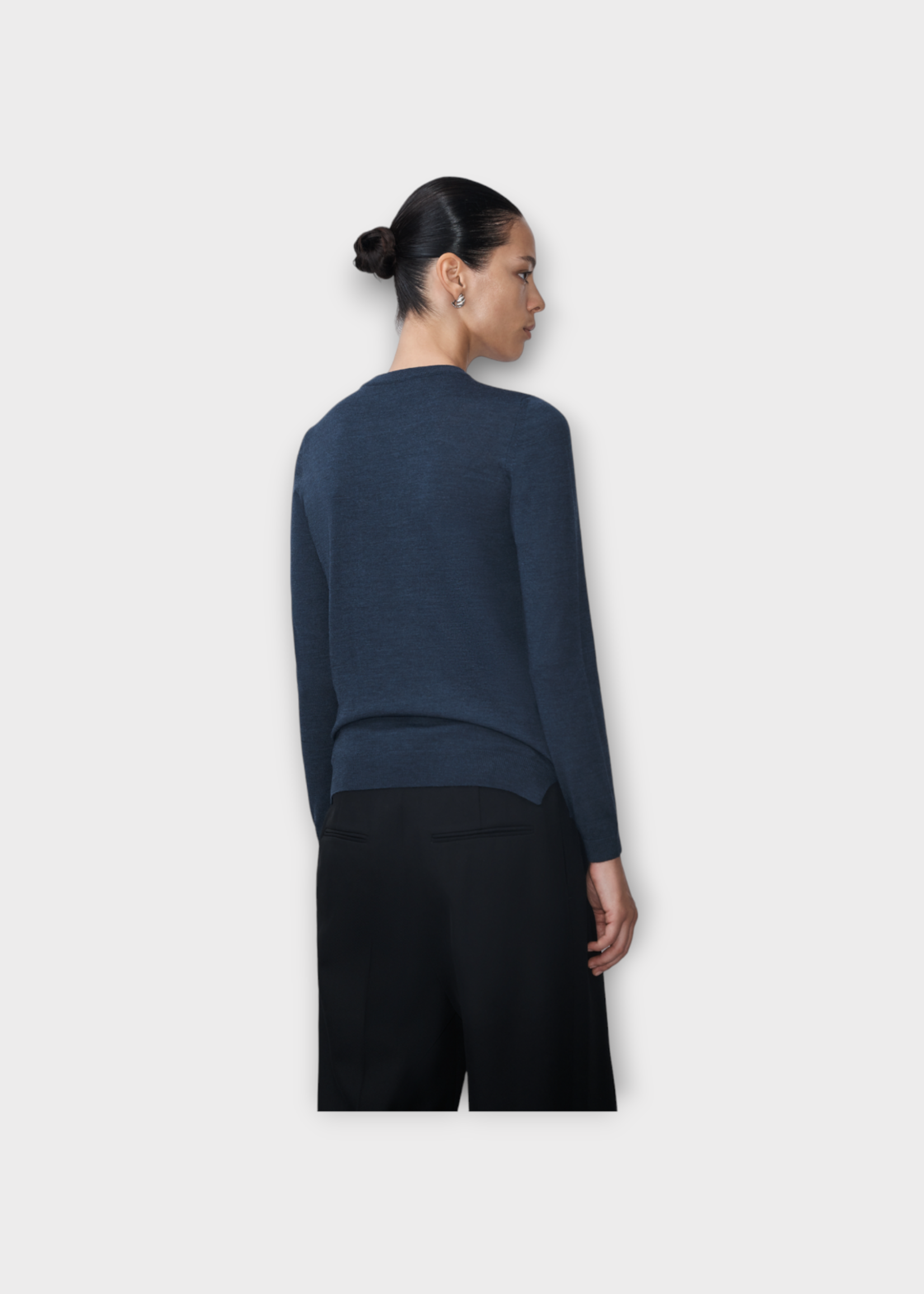Partow Partow Sweater, Navy, Greta Virgin Wool Crew Neck Sweater In Ink