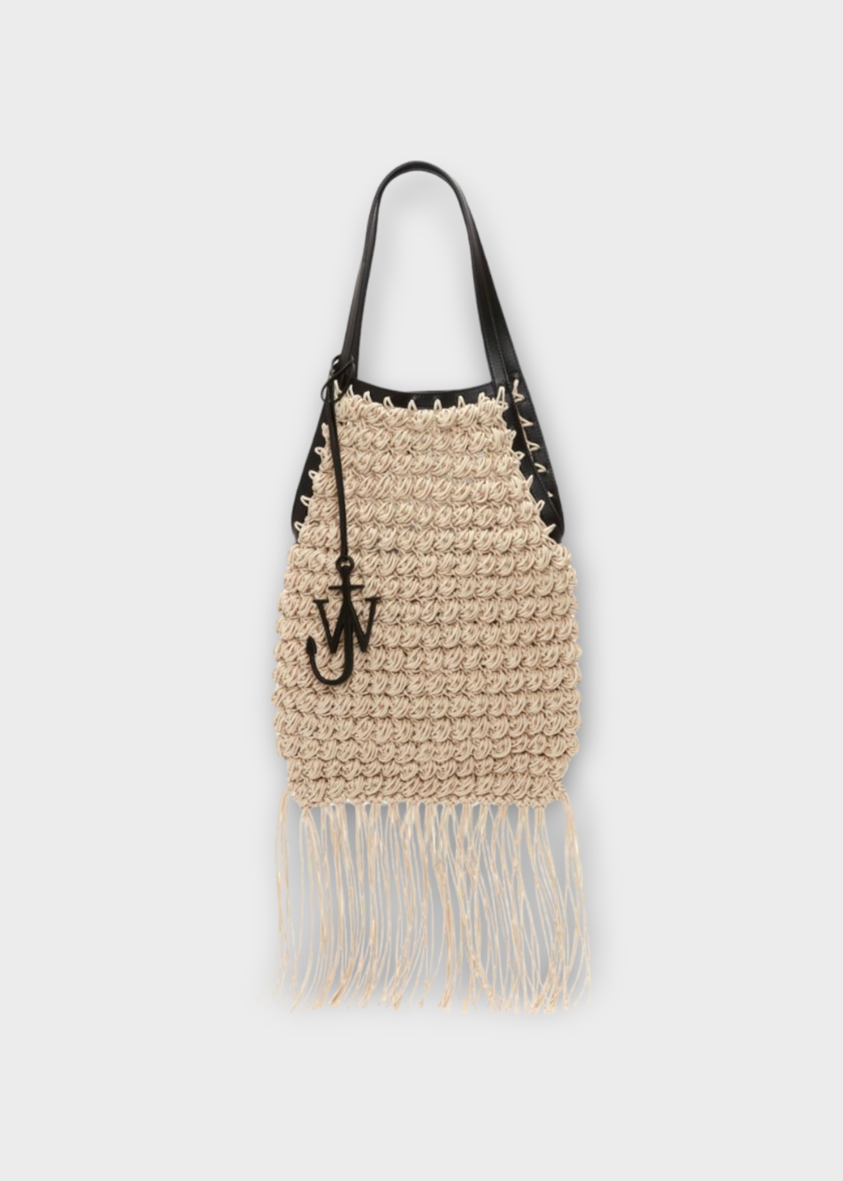 J.W. Anderson J.W. Anderson Bag, Beige, Popcorn Knitted Cotton Top Handle Shopper Bag In Natural w/ Fringes