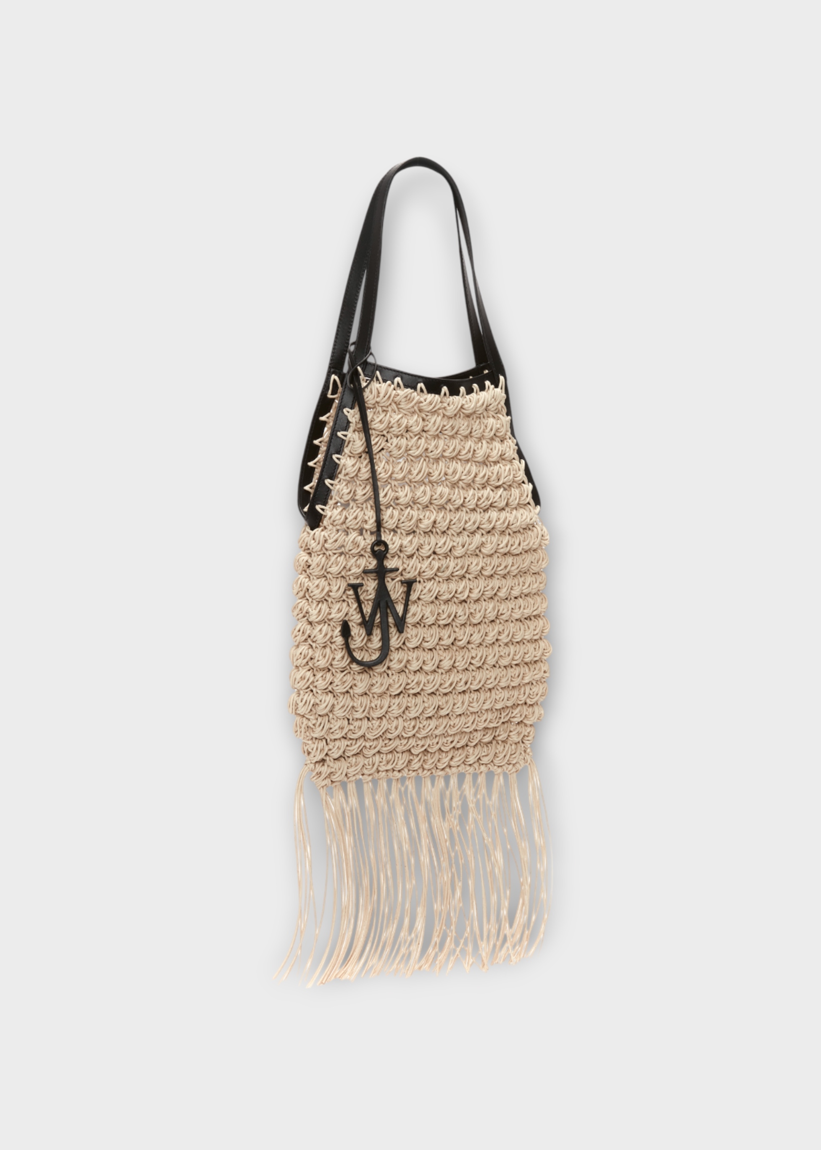J.W. Anderson J.W. Anderson Bag, Beige, Popcorn Knitted Cotton Top Handle Shopper Bag In Natural w/ Fringes