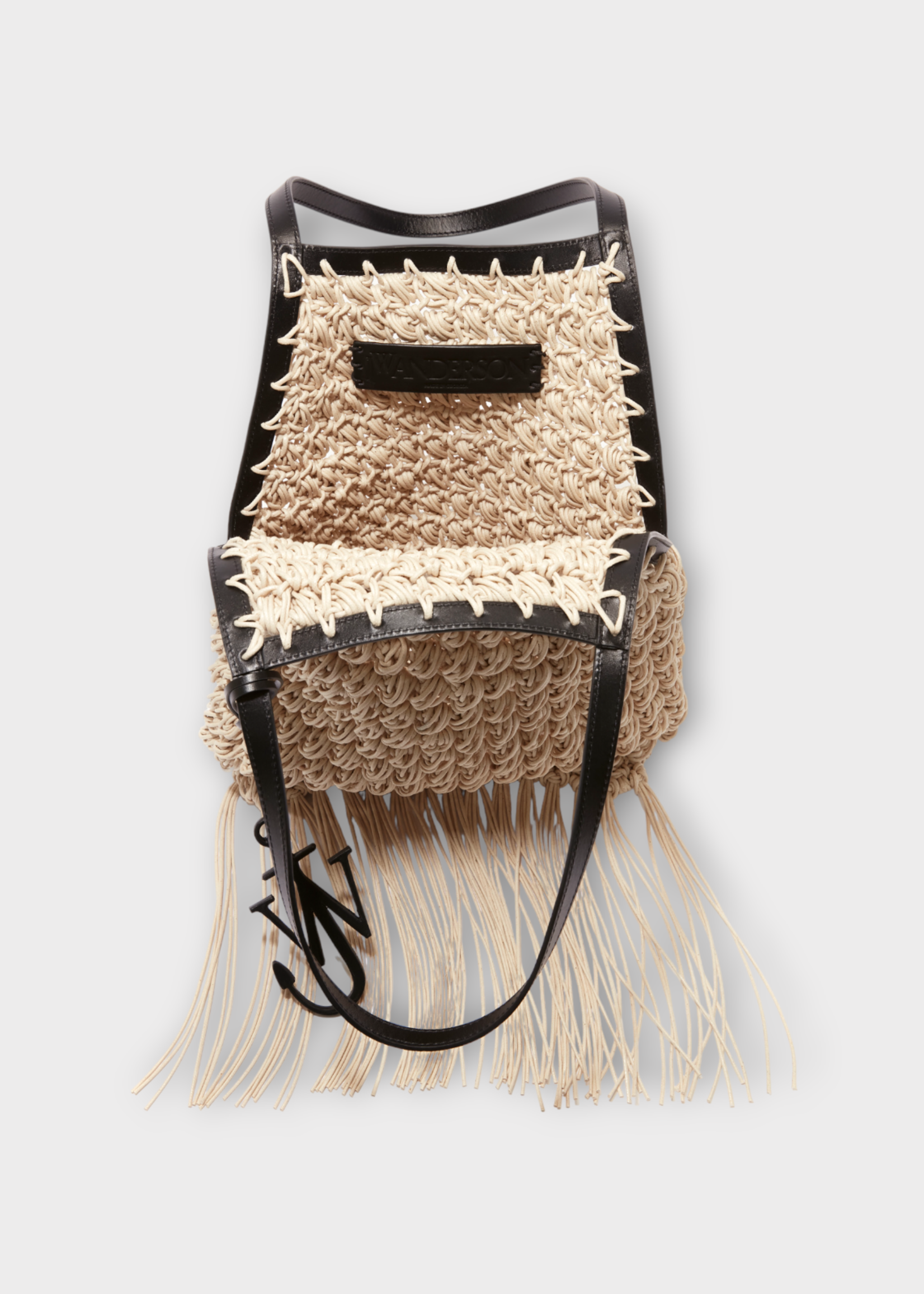 J.W. Anderson J.W. Anderson Bag, Beige, Popcorn Knitted Cotton Top Handle Shopper Bag In Natural w/ Fringes