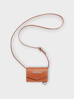Jacquemus Jacquemus Bag, Brown, Le Porte Azur Leather Envelope Neck Pouch In Light Brown w/ Strap