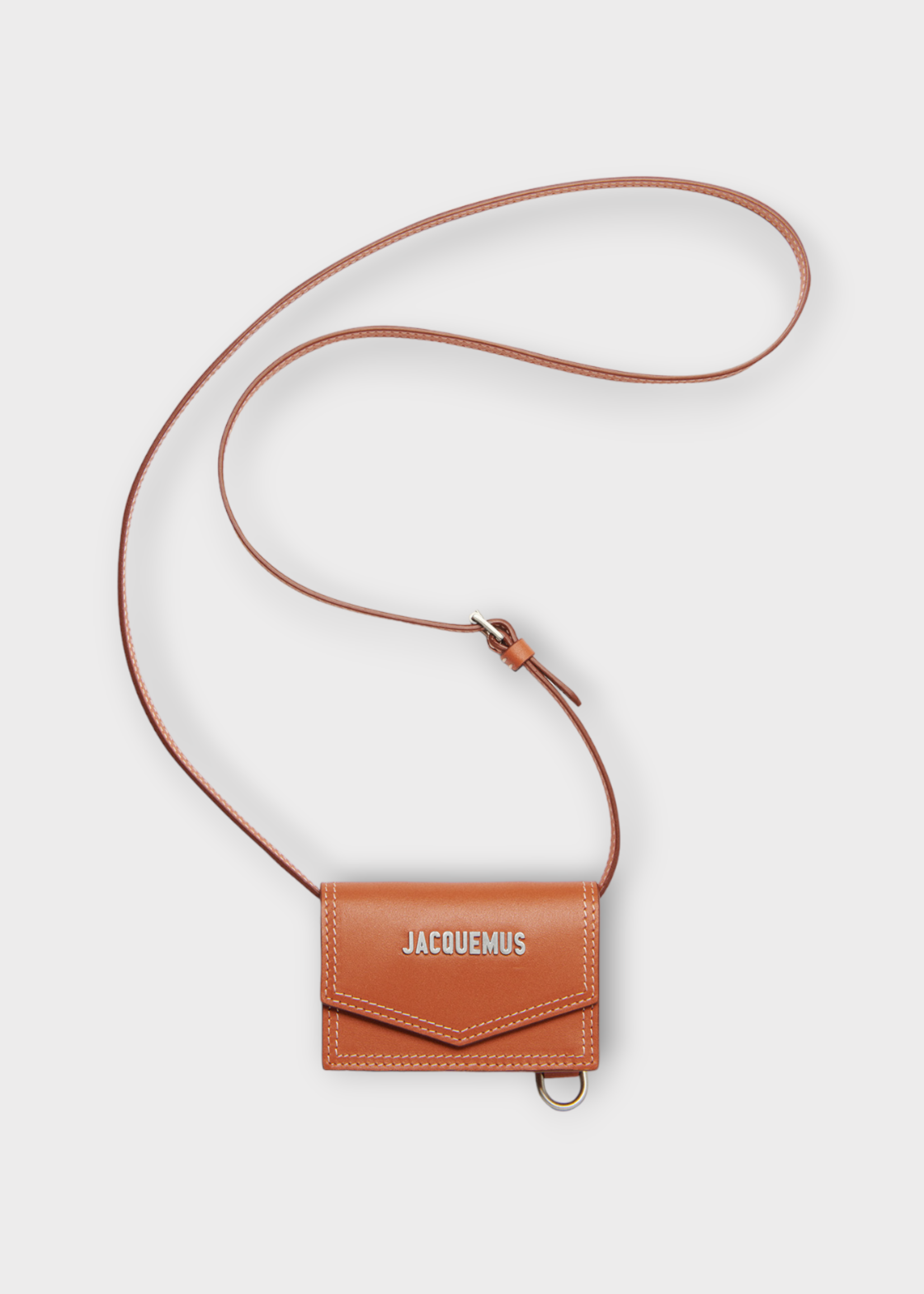 Jacquemus Jacquemus Bag, Brown, Le Porte Azur Leather Envelope Neck Pouch In Light Brown w/ Strap