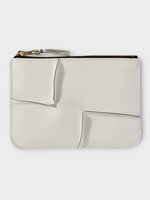 Comme des Garcons Play Comme des Garcons Play Wallet, White, Leather Zip Up Wallet in White w/ Reversed Hem & Embossed Logo