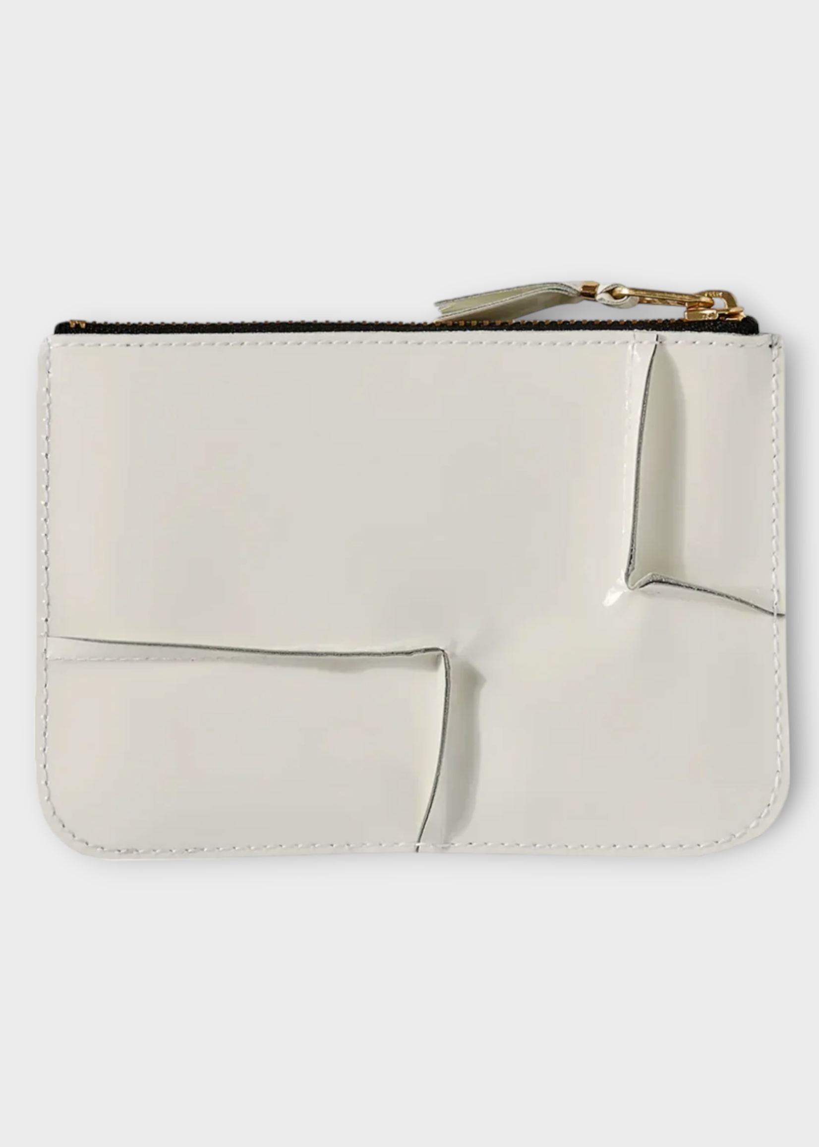 Comme des Garcons Play Comme des Garcons Play Wallet, White, Leather Zip Up Wallet in White w/ Reversed Hem & Embossed Logo