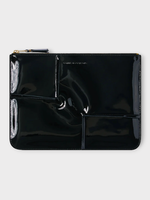 Comme des Garcons Play Comme des Garcons Play Pouch, Black, Leather Zip Up Pouch in Black w/ Reversed Hem & Embossed Logo