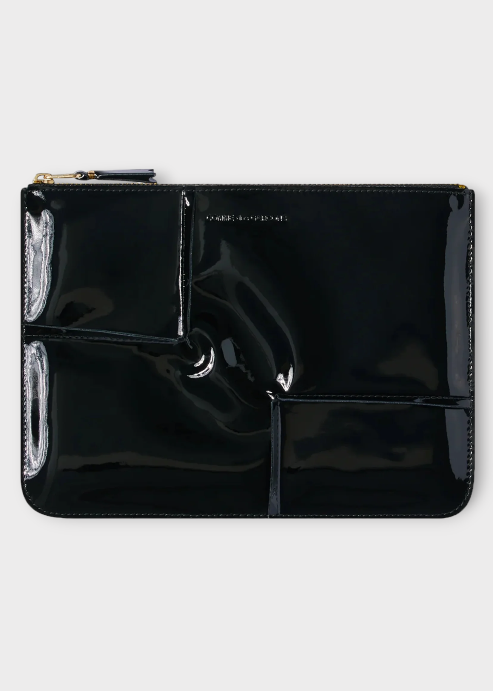 Comme des Garcons Play Comme des Garcons Play Pouch, Black, Leather Zip Up Pouch in Black w/ Reversed Hem & Embossed Logo