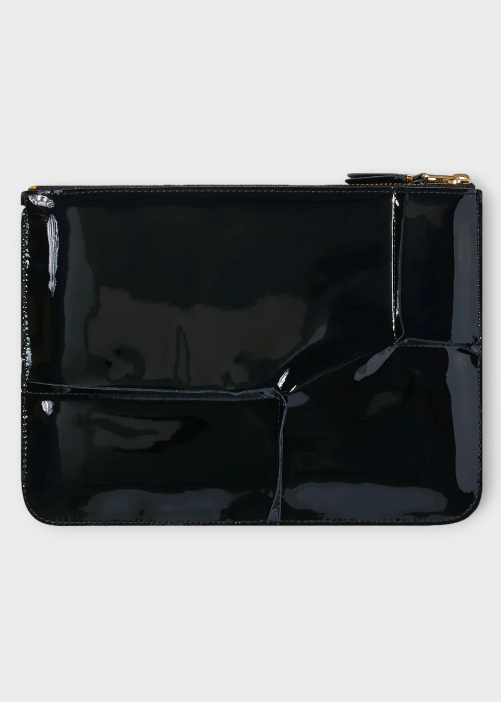 Comme des Garcons Play Comme des Garcons Play Pouch, Black, Leather Zip Up Pouch in Black w/ Reversed Hem & Embossed Logo