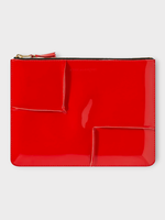Comme des Garcons Play Comme des Garcons Play Pouch, Red, Leather Zip Up Pouch in Red w/ Reversed Hem & Embossed Logo