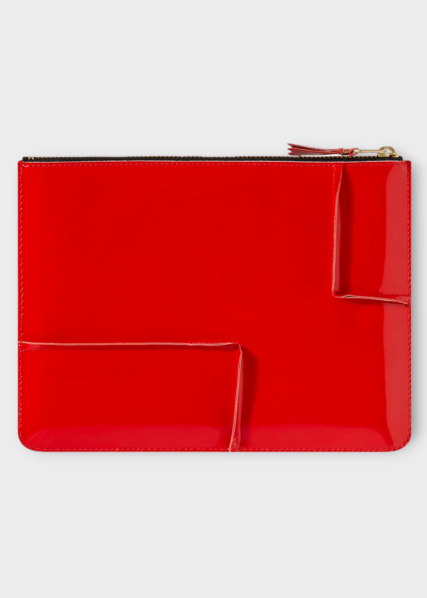Comme des Garcons Play Comme des Garcons Play Pouch, Red, Leather Zip Up Pouch in Red w/ Reversed Hem & Embossed Logo