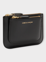 Comme des Garcons Play Comme des Garcons Play Wallet, Black, Leather Zip Up Wallet in Black w/ Outside Pocket