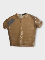 Mugler Mugler Top, Beige, Sequin Crew Neck Short Sleeve Cropped Top In Tan