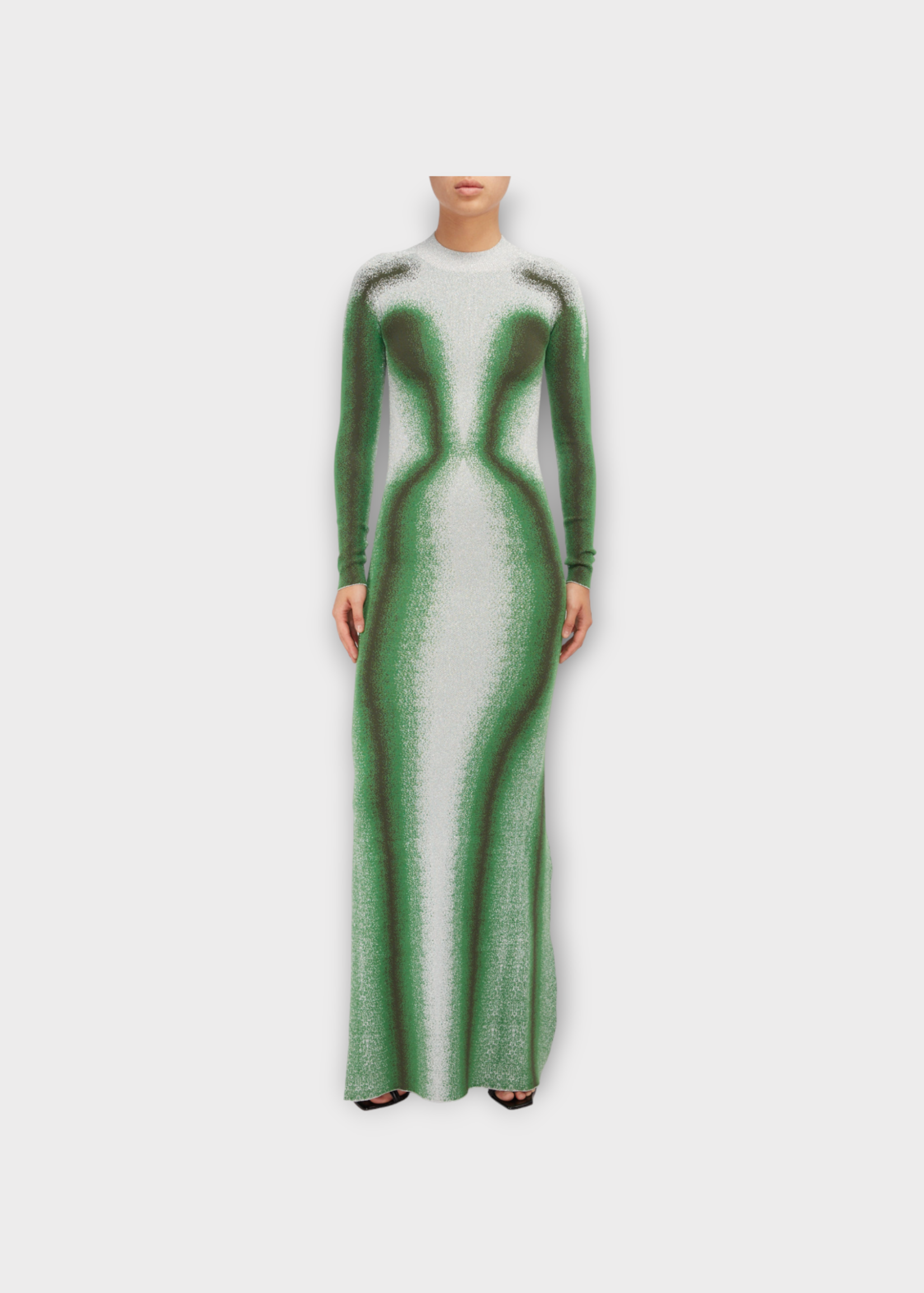 Y/Project Y/Project Dress, Multi, High Neck Long Sleeve Gradient Knitted Long Dress In Green & Silver