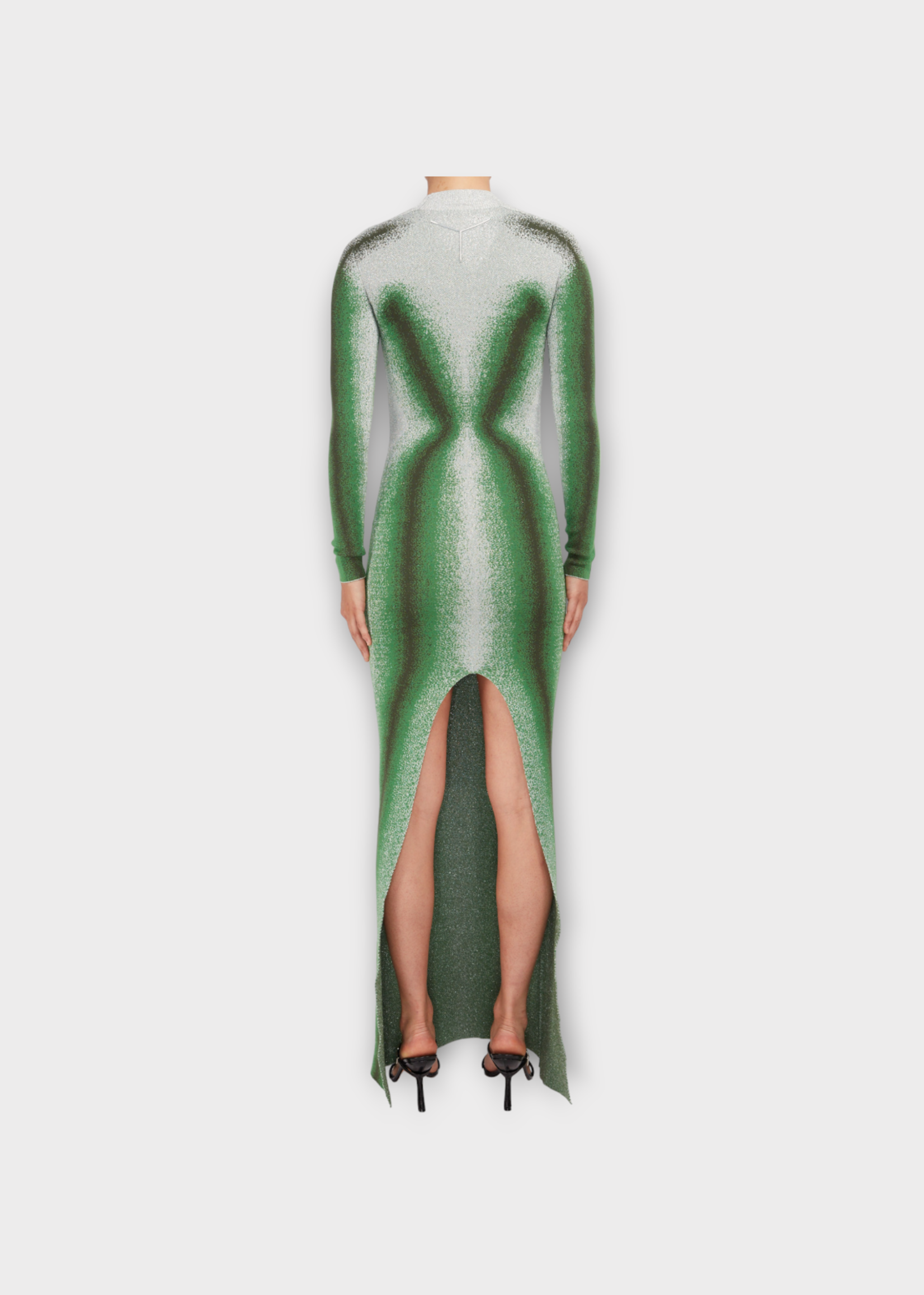 Y/Project Y/Project Dress, Multi, High Neck Long Sleeve Gradient Knitted Long Dress In Green & Silver