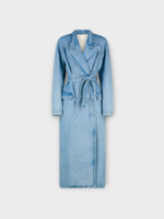 Dries Van Noten Dries Van Noten Coat, Blue, Rugby Cotton Loose Fit Belted Denim Trench Coat In Light Blue