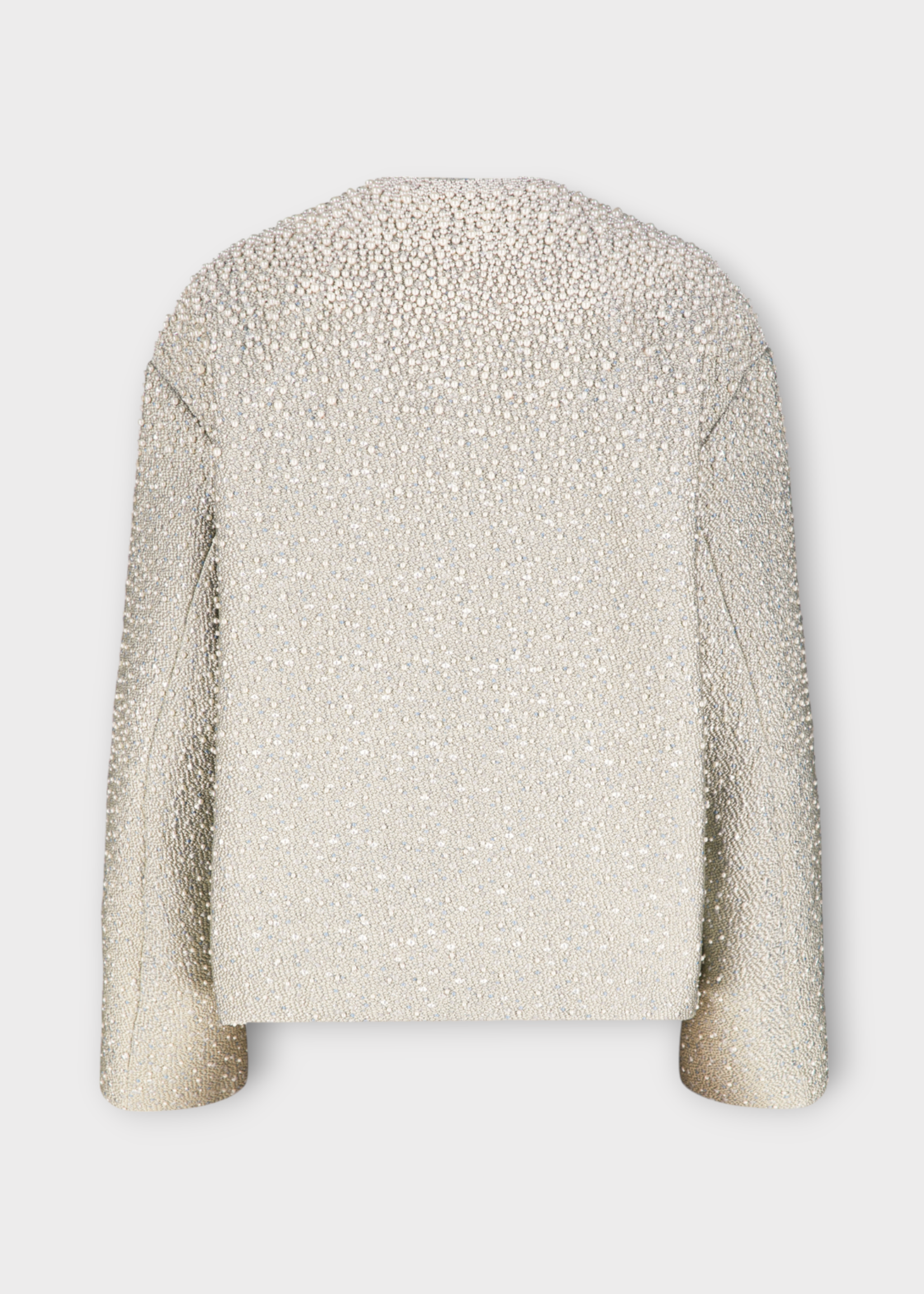 Dries Van Noten Dries Van Noten Jacket, Silver, Vonda Lurex Jacquard Crew Neck In Silver w/ With All Over Dotted Pattern & Pearls