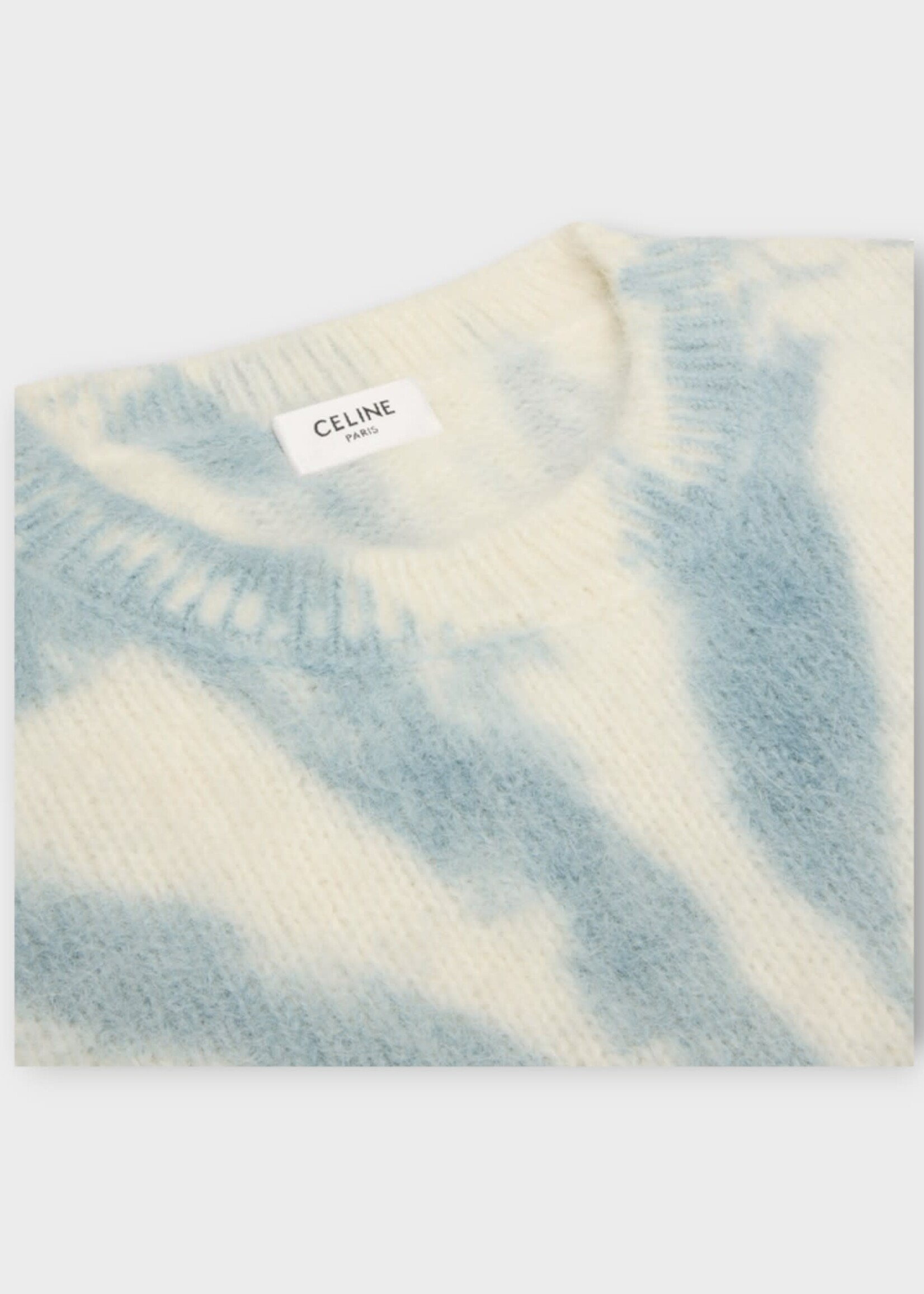 Celine Celine Knitwear, Multi, Alpaca Tie Die Cropped Pullover in Blue Denim