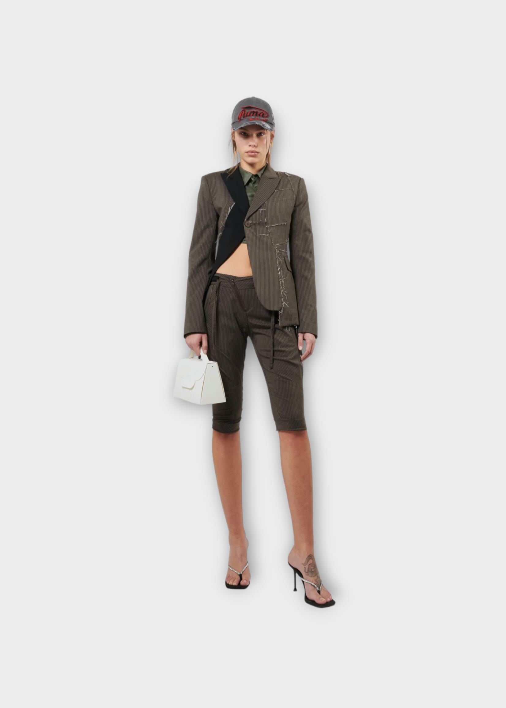 Ottolinger Ottolinger Jacket, Brown, Single Breasted Asymmetric Deconstructed Blazer In Brown Pinstripe