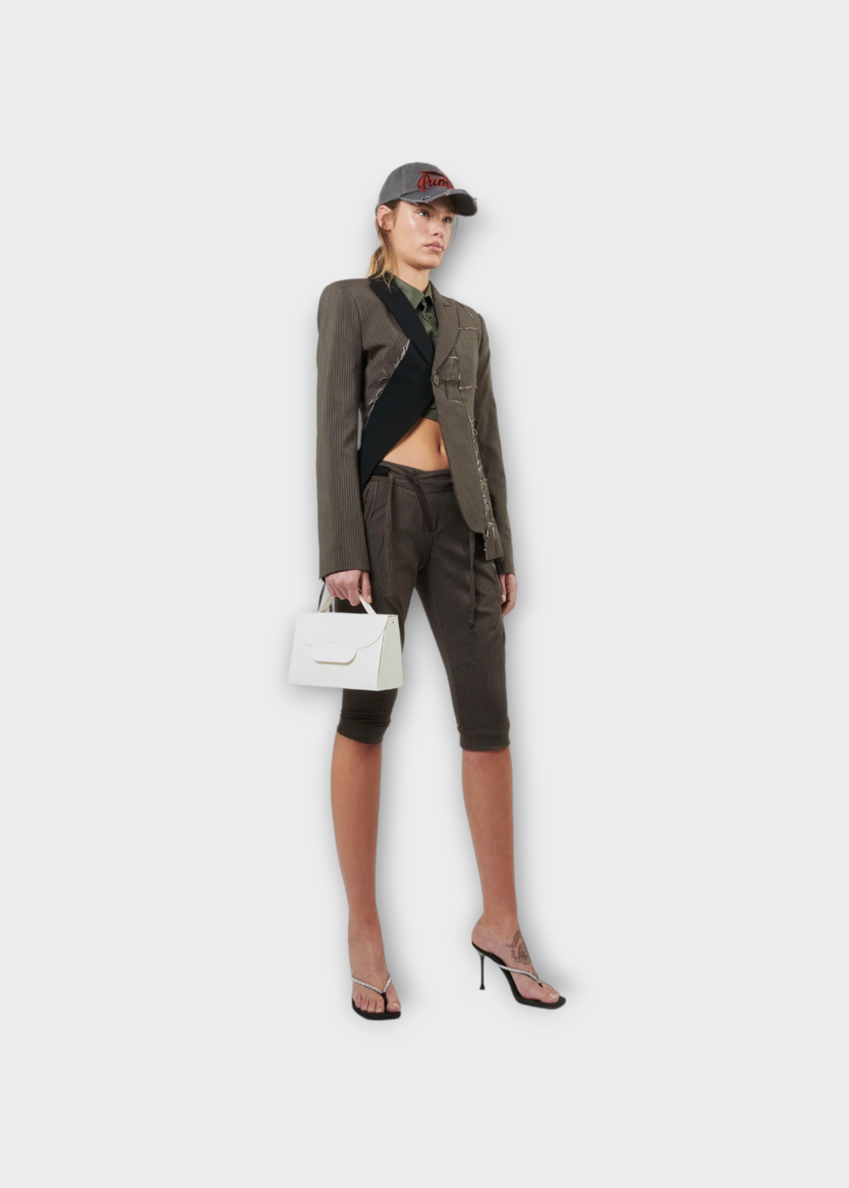 Ottolinger Ottolinger Jacket, Brown, Single Breasted Asymmetric Deconstructed Blazer In Brown Pinstripe