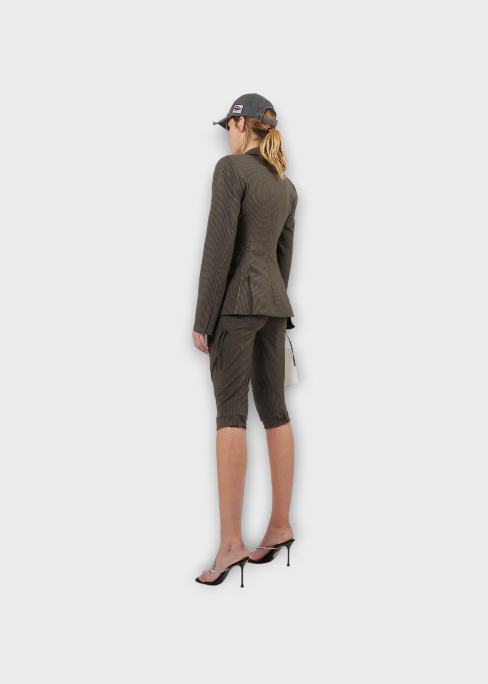 Ottolinger Ottolinger Jacket, Brown, Single Breasted Asymmetric Deconstructed Blazer In Brown Pinstripe