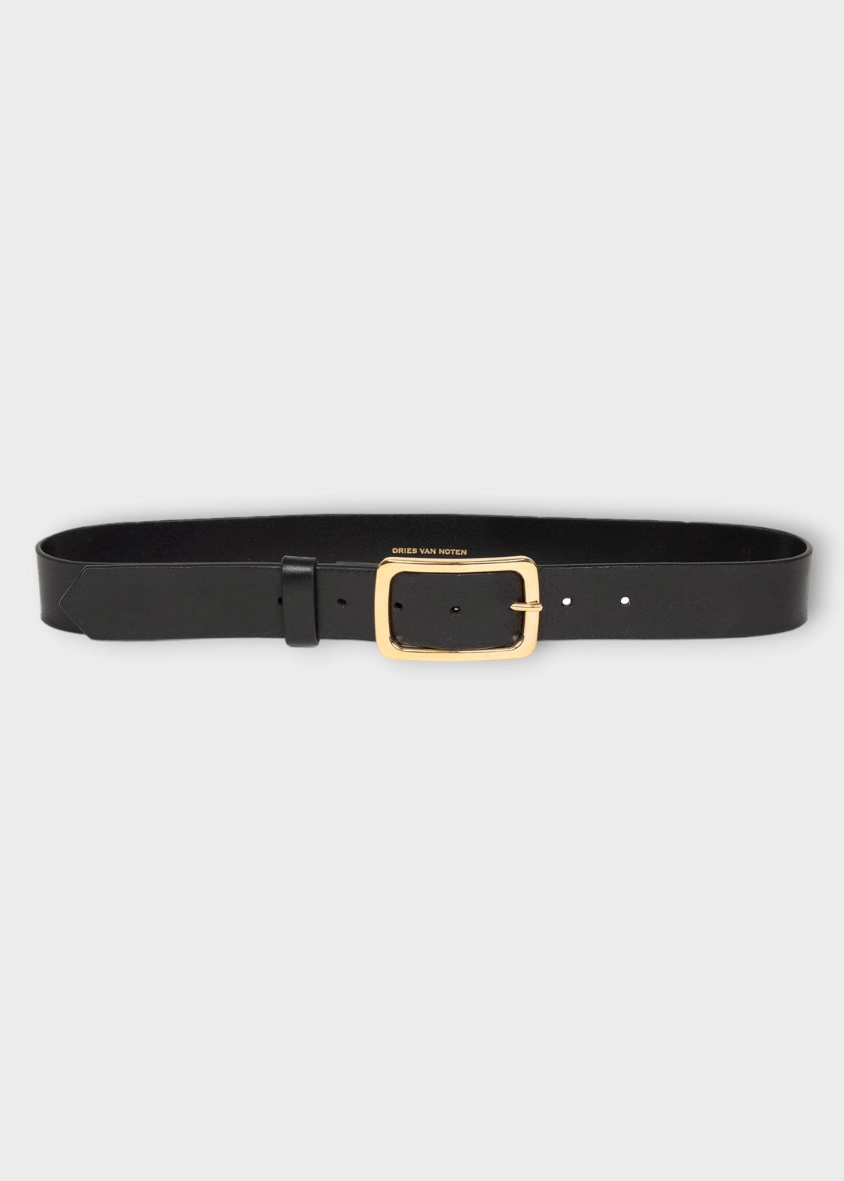 Dries Van Noten Dries Van Noten Belt, Black, Resined Leather Belt w/ Golden Buckle