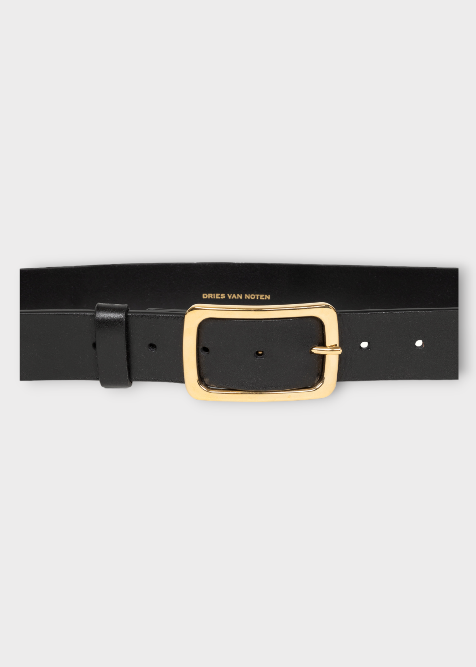 Dries Van Noten Dries Van Noten Belt, Black, Resined Leather Belt w/ Golden Buckle