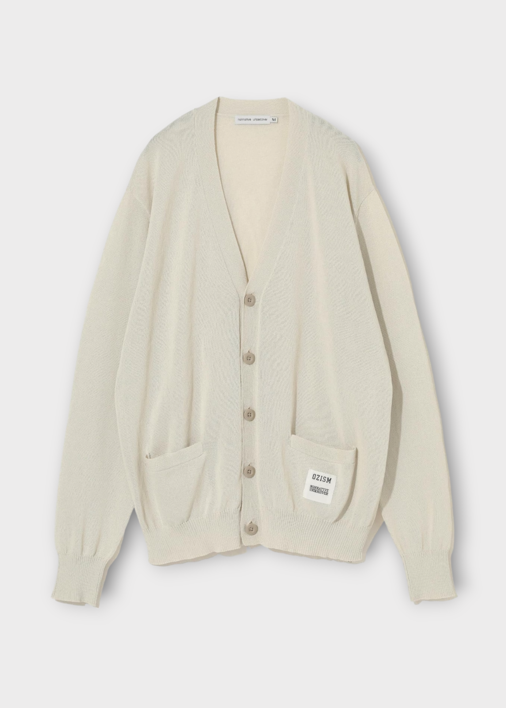Undercover Undercover Knitwear, Beige, V-Neck Button Up Cardigan In Natural w/ Side Pockets x Ozism Collection