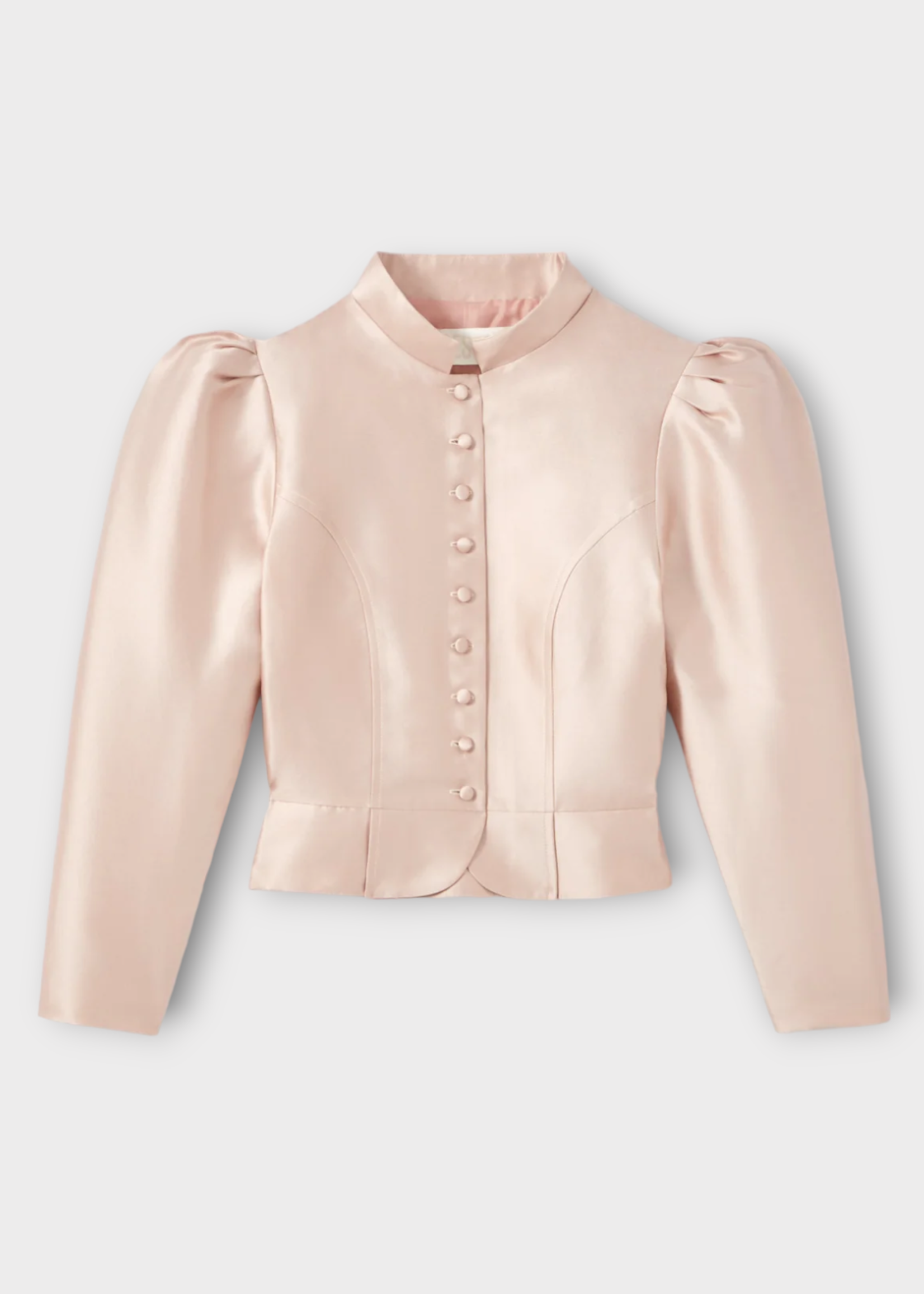 Destree Destree Jacket, Beige, Amoako Smart Collared Button Up Cropped Jacket In Niagara Nude w/ Puffy Shoulders