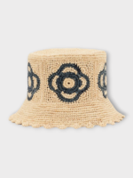 Destree Destree Hat, Grey, Bob Raffia Hat in Natural w/ Grey Flower