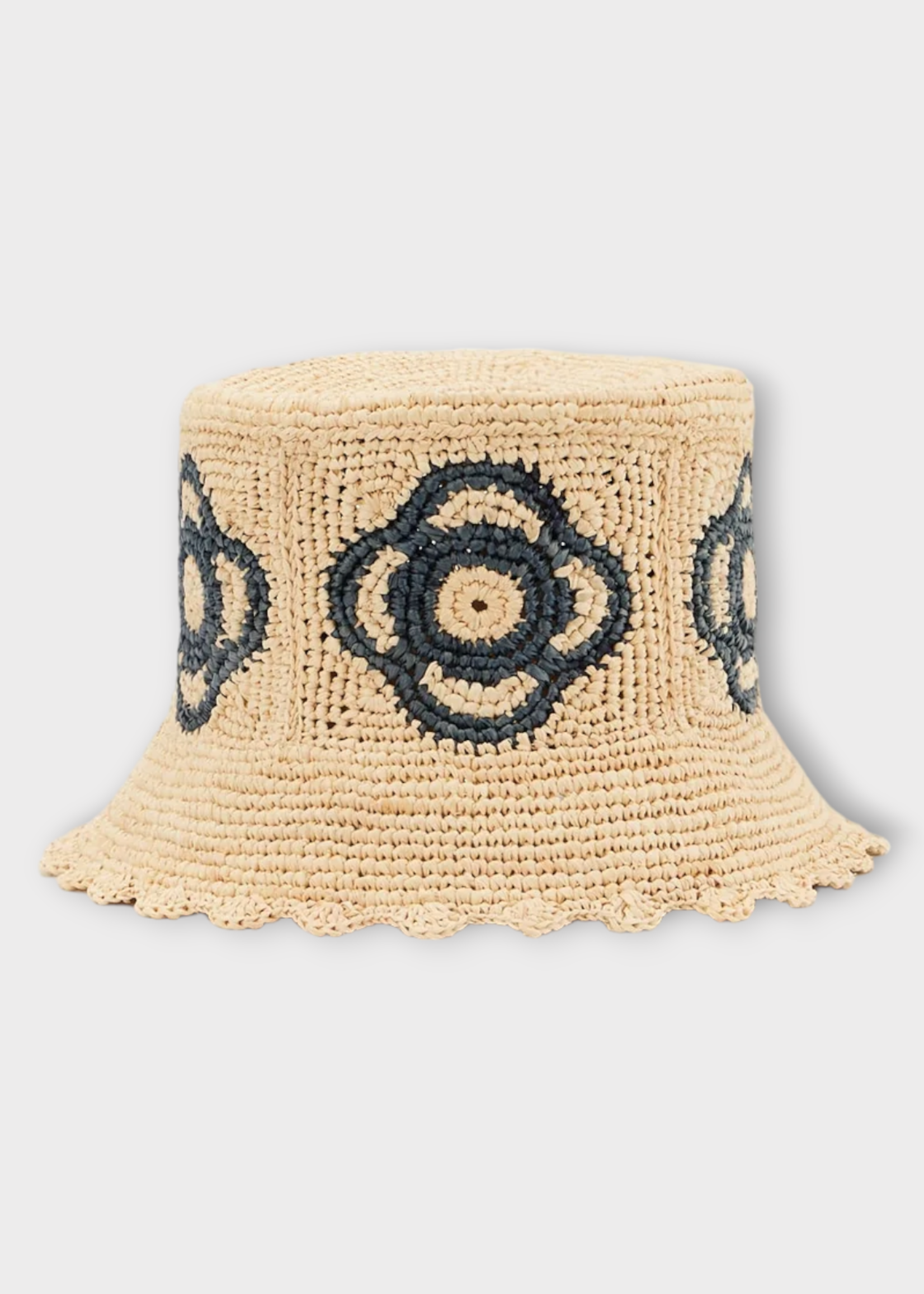Destree Destree Hat, Grey, Bob Raffia Hat in Natural w/ Grey Flower