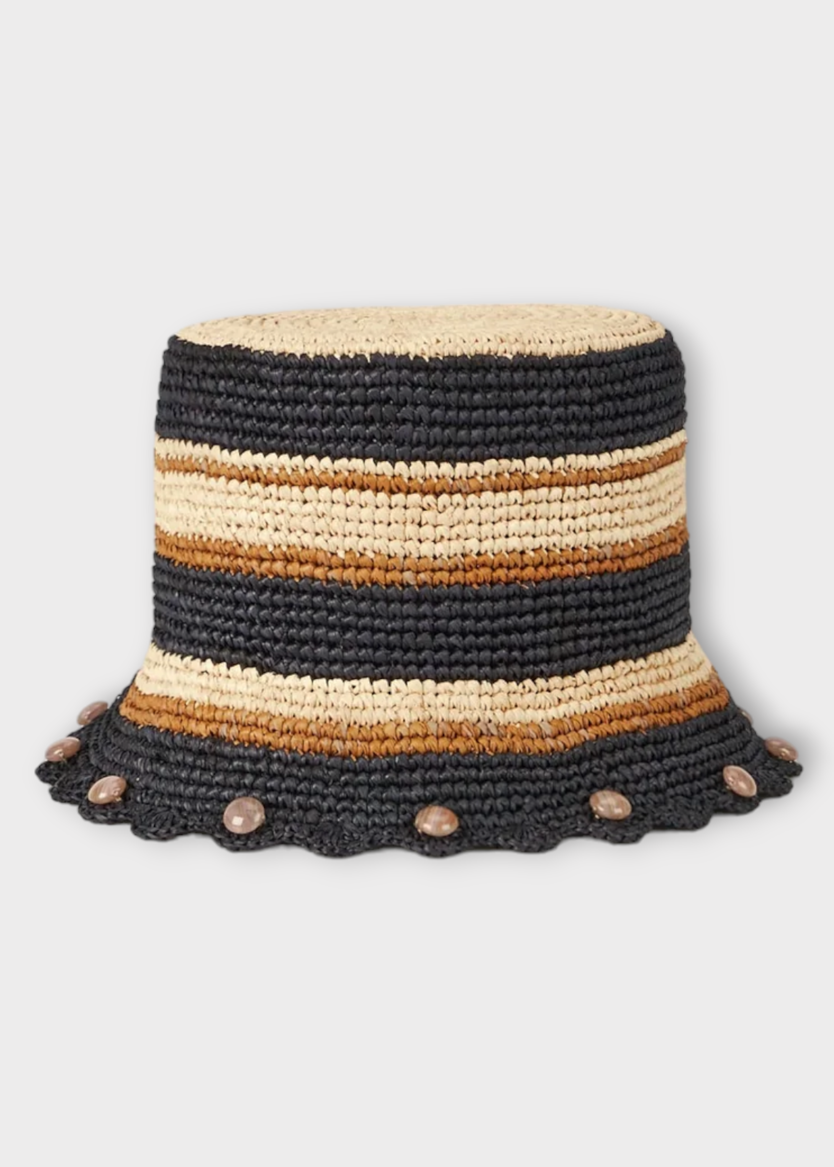 Destree Destree Hat, Multi, Bob Raffia Bucket Hat In Black & Beige w/ Stripes