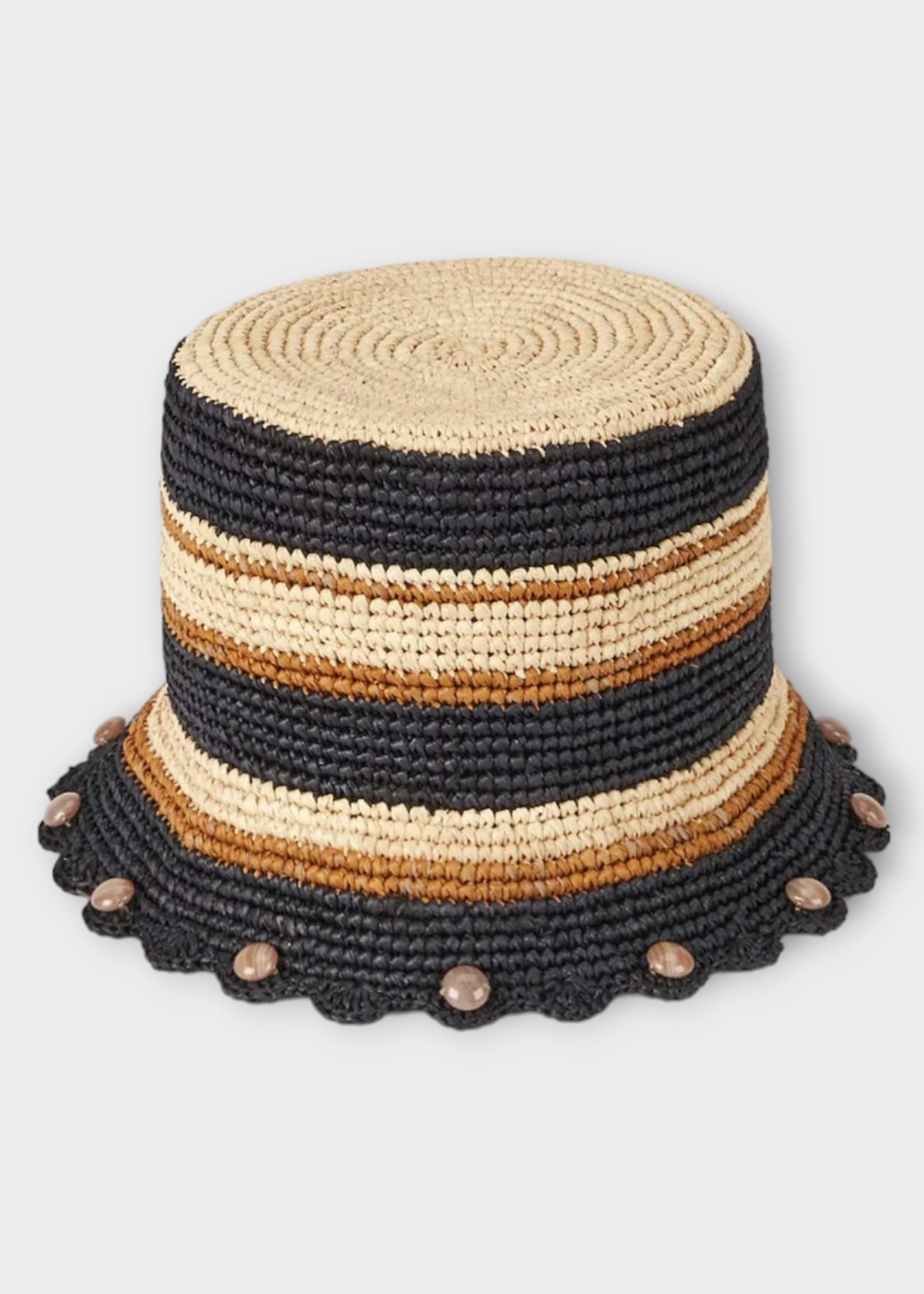 Destree Destree Hat, Multi, Bob Raffia Bucket Hat In Black & Beige w/ Stripes