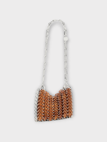 Rabanne Rabanne Bag, Brown, Mini Wooden Round Discs Shoulder Bag In Rust & Silver