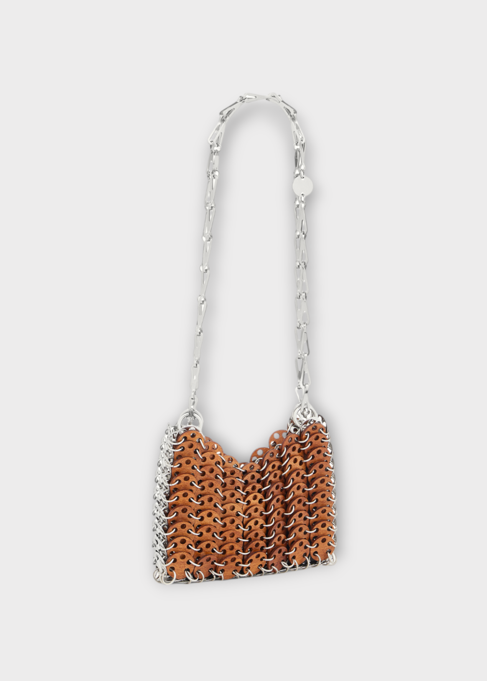 Rabanne Rabanne Bag, Brown, Mini Wooden Round Discs Shoulder Bag In Rust & Silver