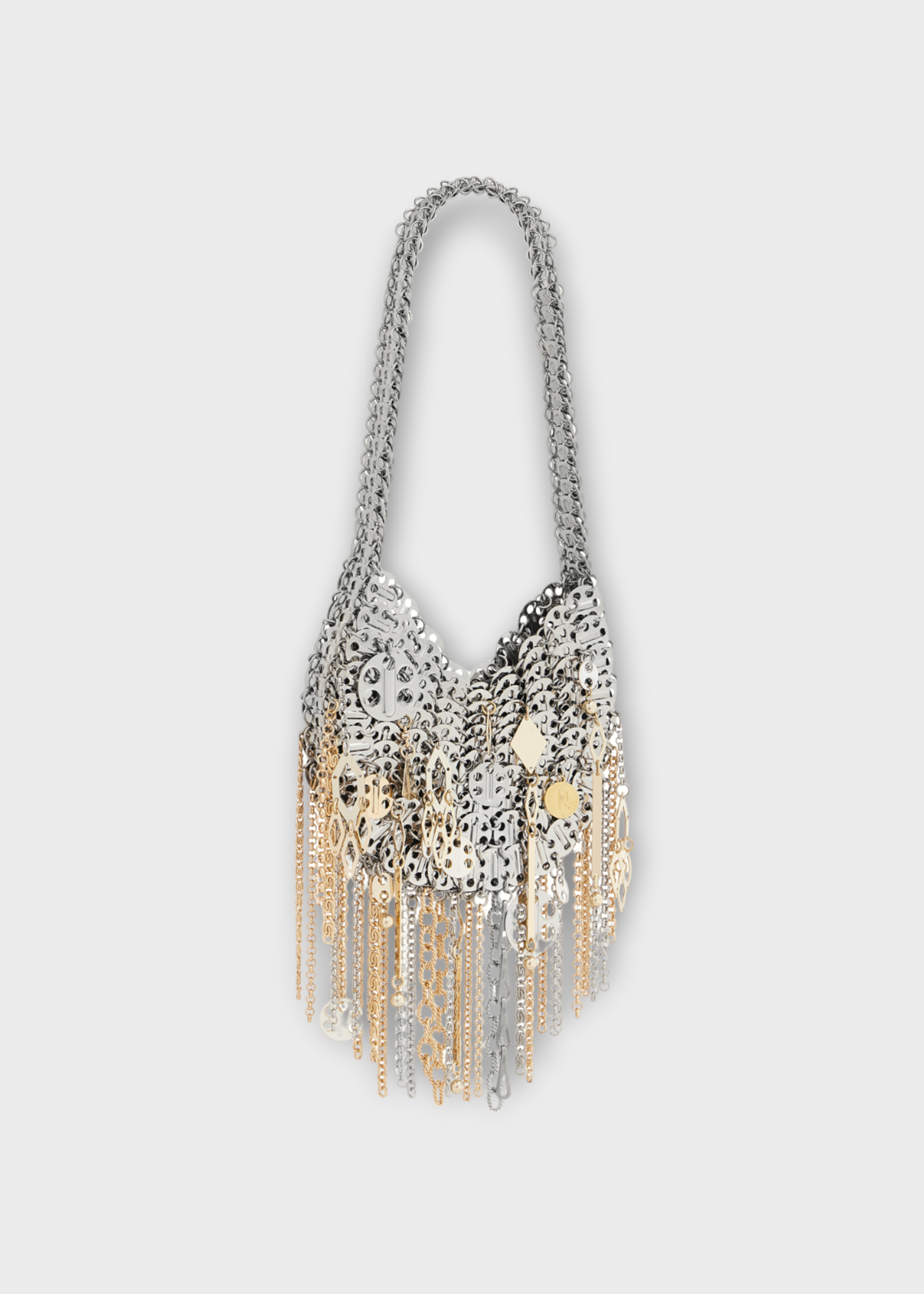 Rabanne Rabanne Bag, Multi, Metalic Round Discs Shoulder Bag In Silver & Gold w/ Chain Embelishment