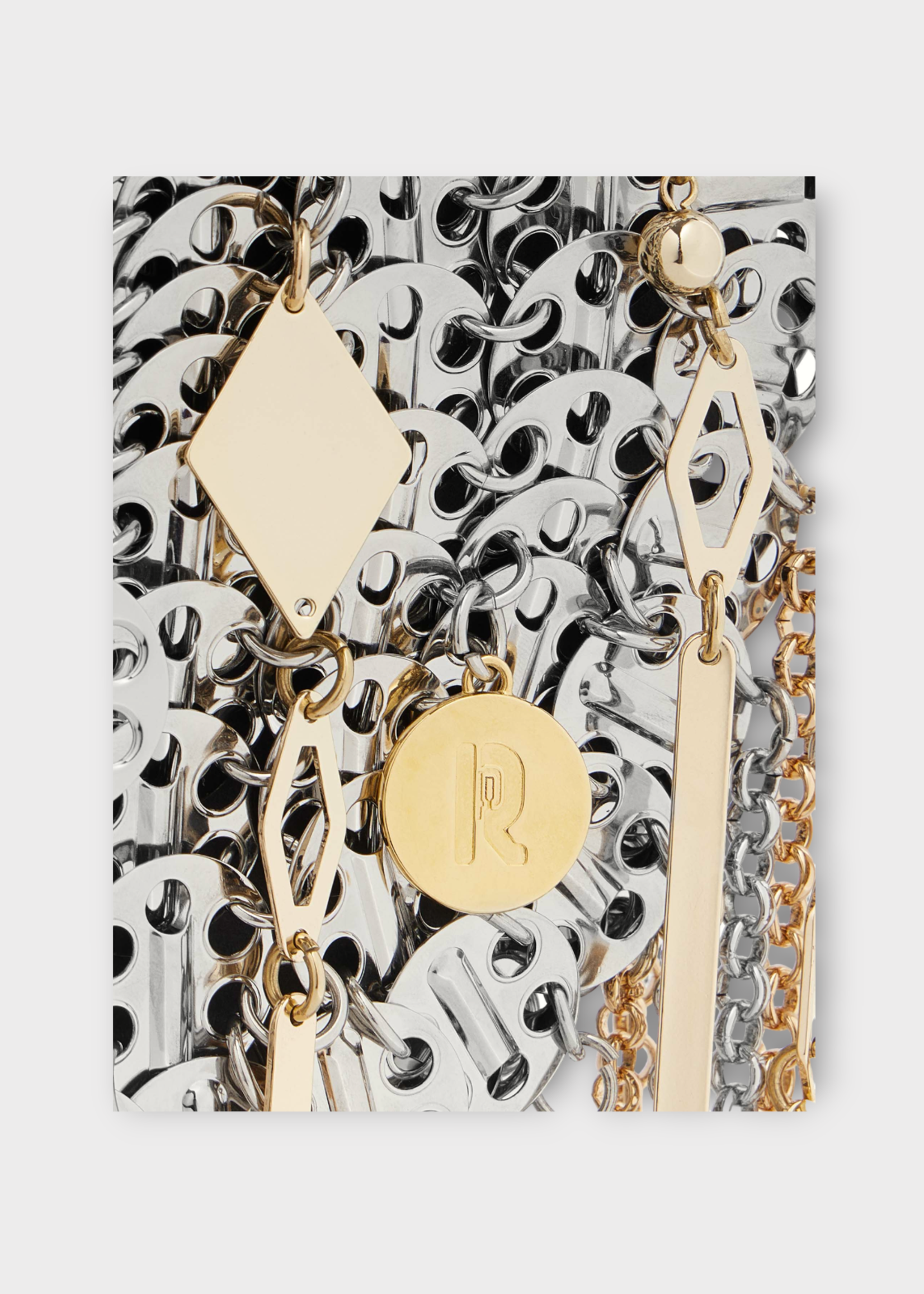 Rabanne Rabanne Bag, Multi, Metalic Round Discs Shoulder Bag In Silver & Gold w/ Chain Embelishment