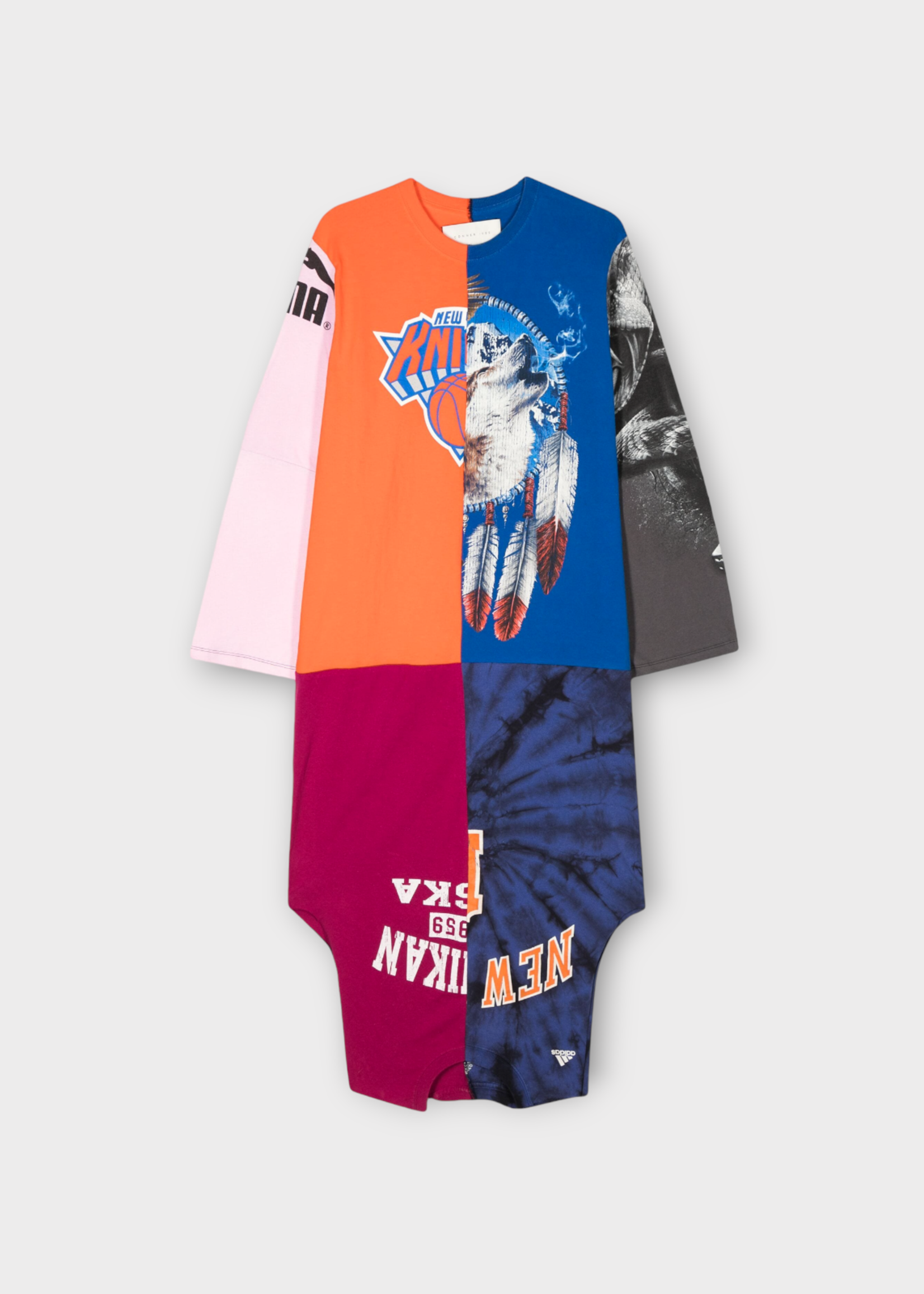 Conner Ives Conner Ives Dress, Multi, Crew Neck Long Sleeve Reconstituted T-Shirt Dress