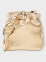 Valentino Valentino Bag, Gold,  V-Logo Pouf Metallic Leather Mini Bucket Bag In Mekong
