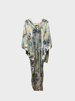 Lanvin Lanvin Dress, Blue, Silk V-Neck Kaftan in Light Blue w/ Abstract Print