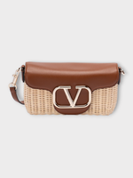 Valentino Valentino Bag, Multi, Loco Wood & Leather V-Logo Shoulder Bag In Natural & Brown