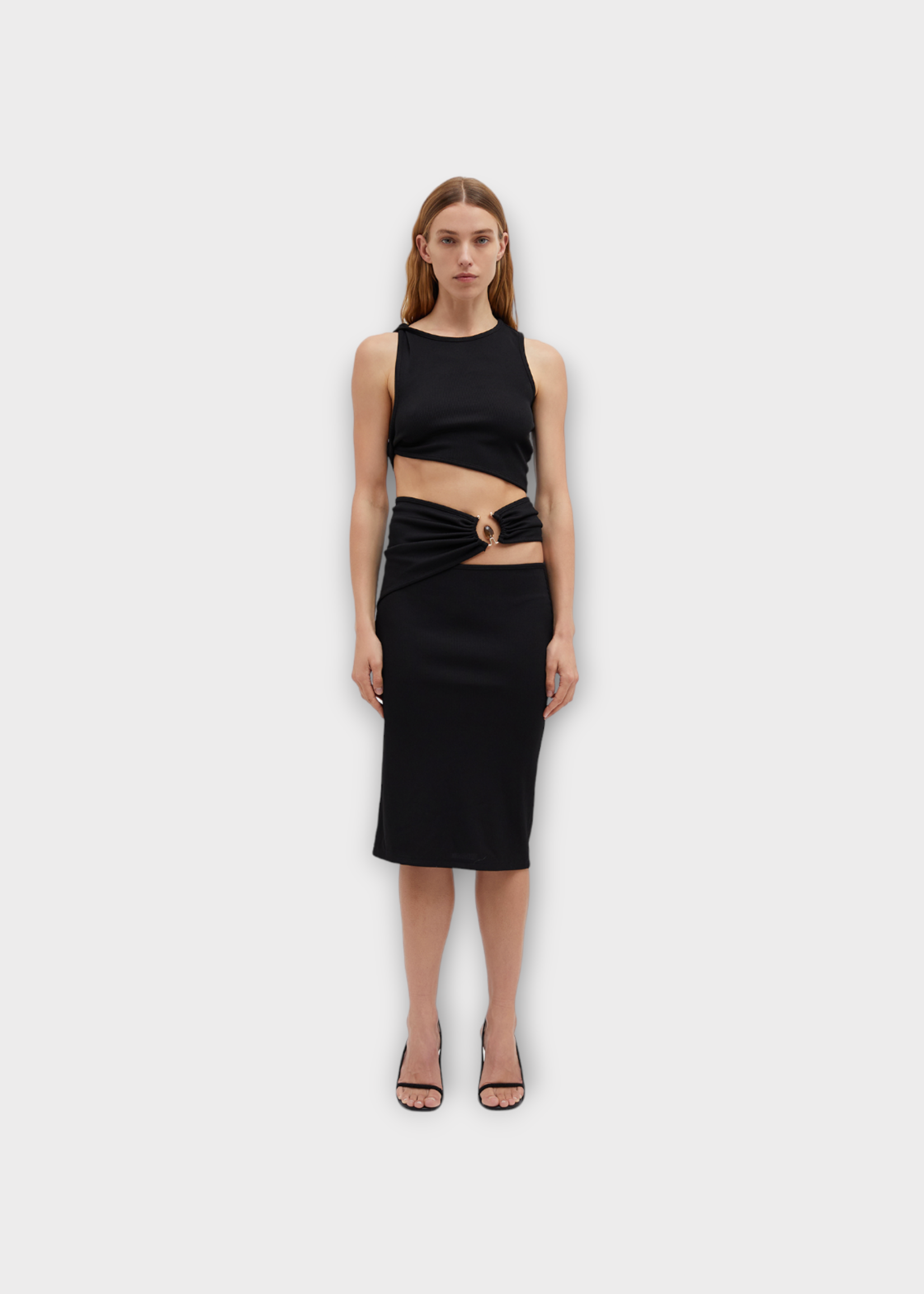 Christopher Esber Christopher Esber Skirt, Black, Orbit Compact Ribbed Midi Skirt In Black