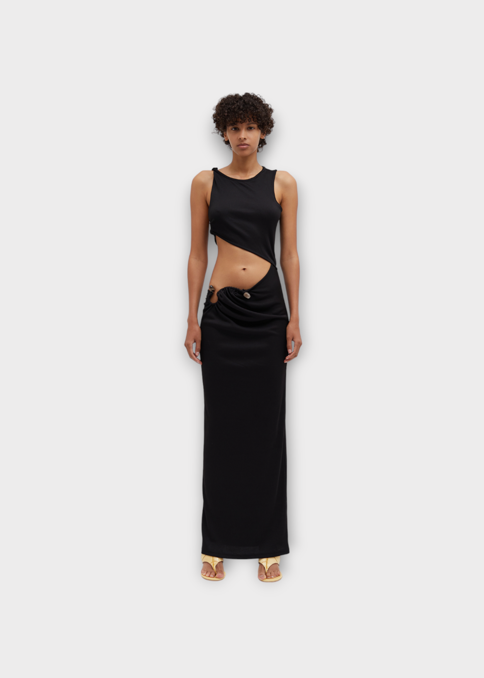 Christopher Esber Christopher Esber Dress, Black, Stone Scythe Tank Compact Ribbed Long Dress In Black w/ Cut Out & Agathe Stone