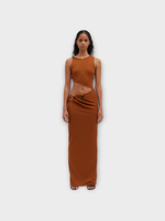 Christopher Esber Christopher Esber Dress, Brown, Stone Scythe Tank Compact Ribbed Long Dress In Ginger w/ Cut Out & Agathe Stone