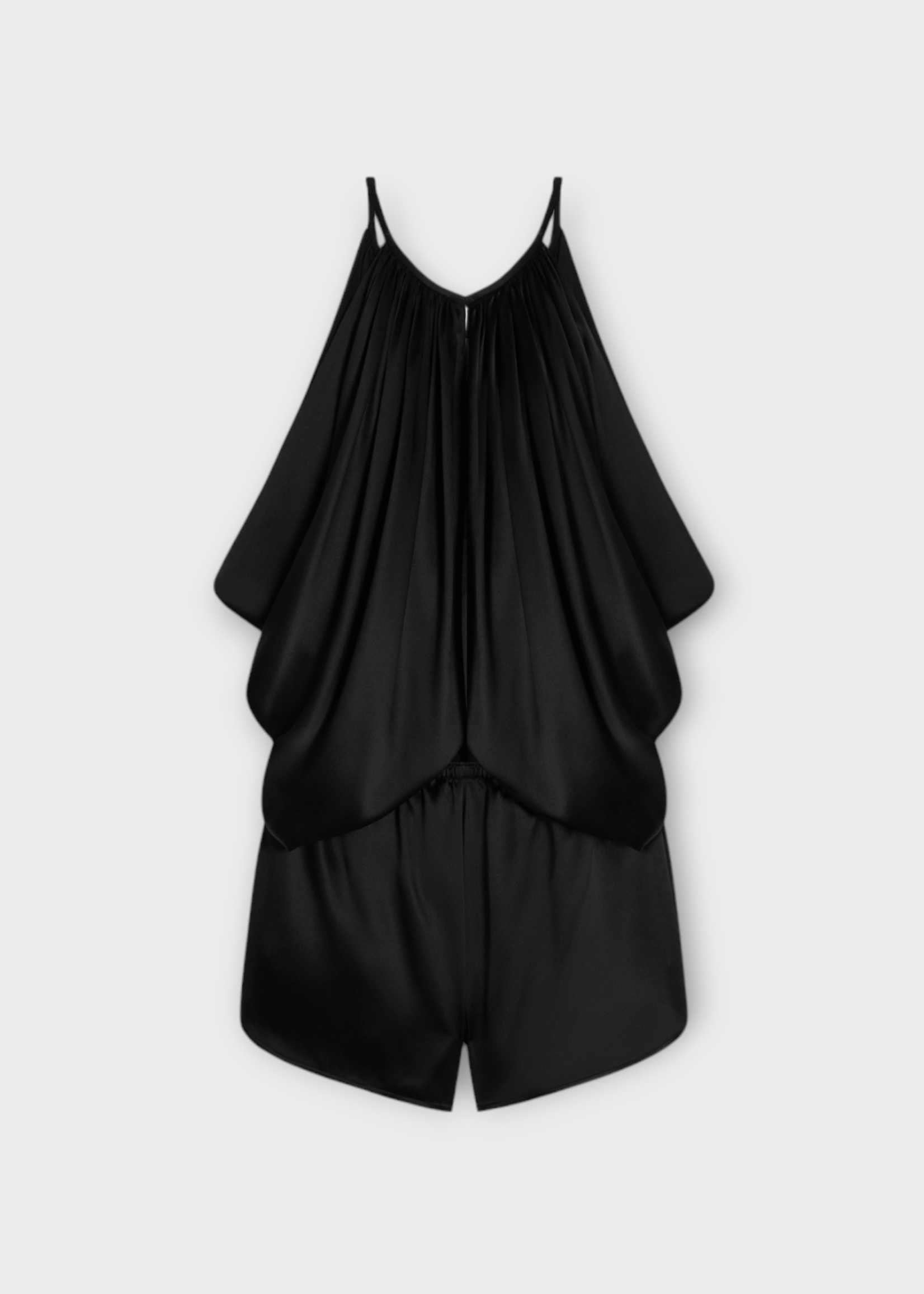 Celine Celine Shorts, Black, Satin & Silk Slip Draped Shorts Jumpsuit