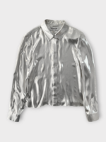Partow Partow Shirt, Silver, Lara Silk Mix Slim Fit Collared Button Up Shirt