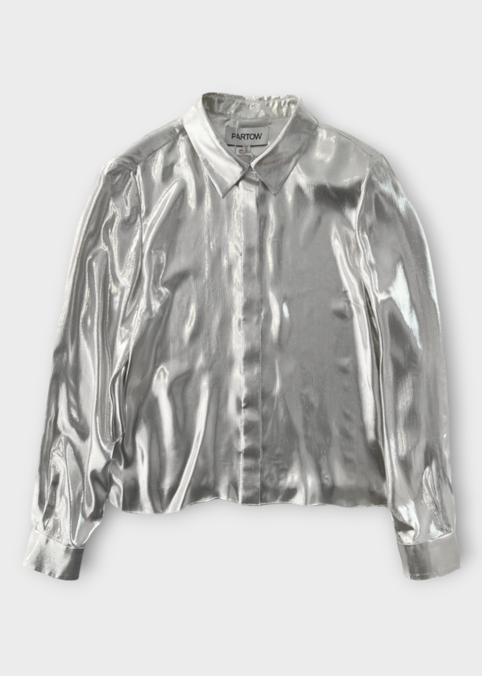 Partow Partow Shirt, Silver, Lara Silk Mix Slim Fit Collared Button Up Shirt