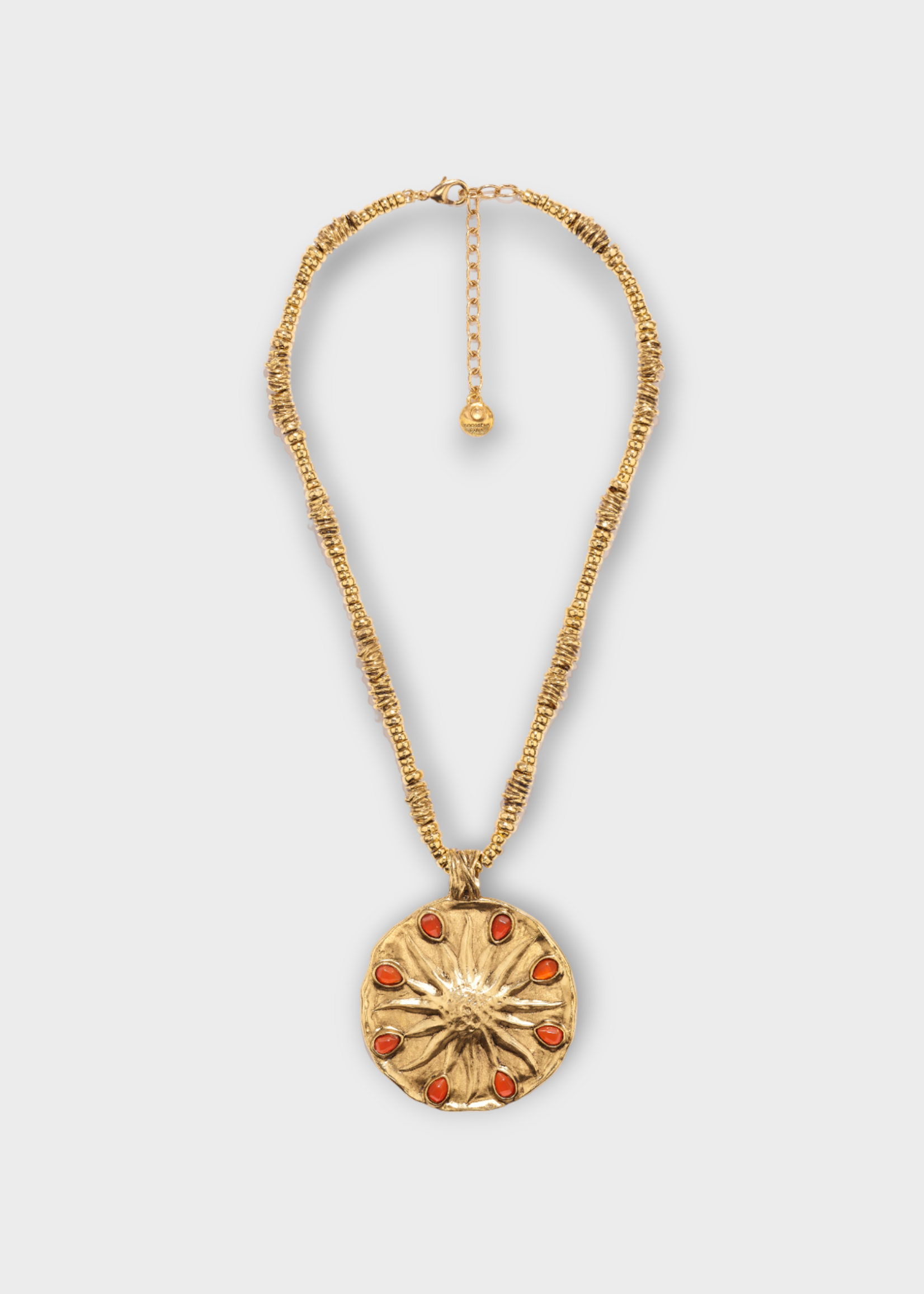 Goossens Goossens Necklace, Gold, Talisman Astro Sun & Moon Double Sided Medallion w/ Carnelian Stone & Chunky Chain
