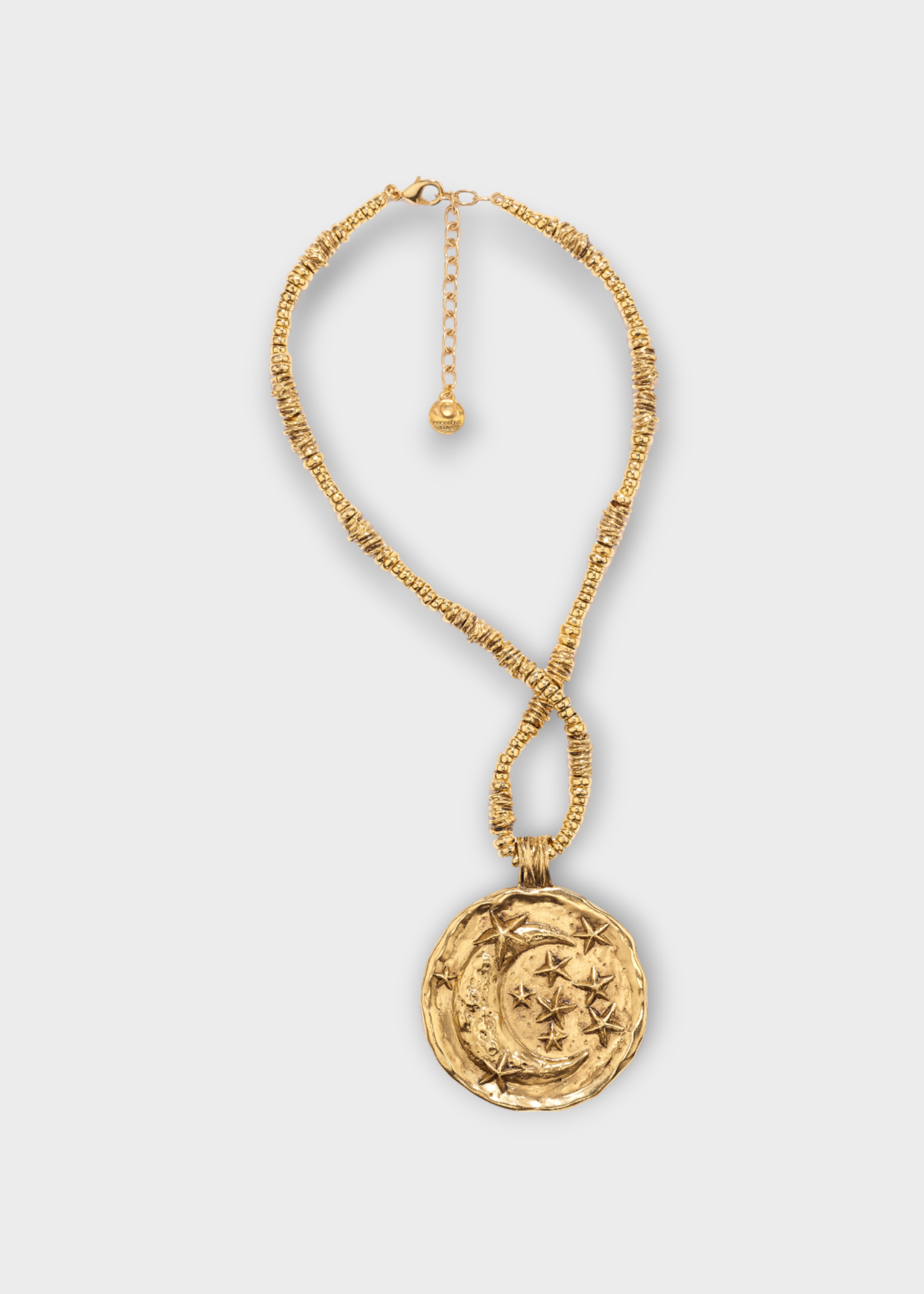Goossens Goossens Necklace, Gold, Talisman Astro Sun & Moon Double Sided Medallion w/ Carnelian Stone & Chunky Chain