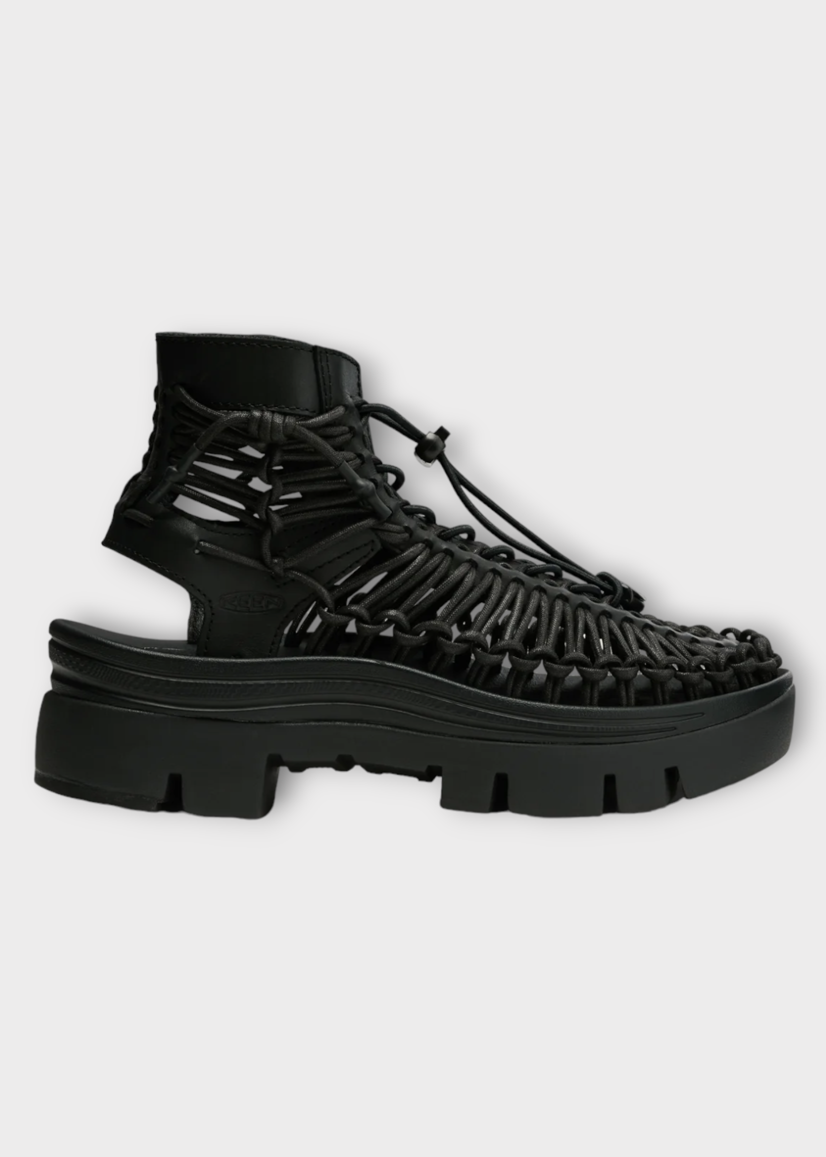 Noir Kei Ninomiya Noir Kei Ninomiya Sandals, Black, Keen Uneek Recycled Plastic Bungee Cord & Lace-Lock Toggle w/ Rubber Platform